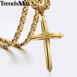 Pendant Necklaces Cool Cross Necklace For Men Stainless Steel Byzantine Chain Gold Color Black Fashion Jewelry KPM82