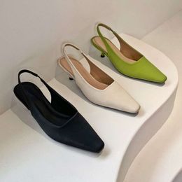 Silk Pumps Low Heel Square Head Elegant High Heels Comfy Office Women Mueller Shoes 2024 Summer Slingback Sandals Female