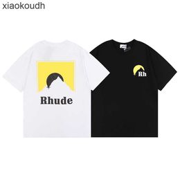 Rhude High end designer T shirts for Current high street tide summer short sleeve design sunset pattern T-shirt With 1:1 original labels