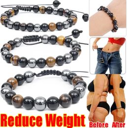 Hematite Tiger Eye Bead Bracelets Weight Loss Bracelet Handmade Obsidian Stone Adjustable Rope Slimming Energy Jewelry 240423