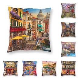 Pillow Venice Paris Greece Scenery Cover 45x45 Home Decorative Print Italy France England UK Throw Case For Living Room
