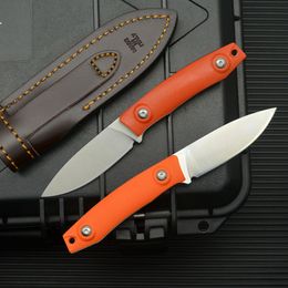 New A2563 High Quality Survival Straight Knife 8Cr13Mov Satin Drop Point Blade Full Tang G10 Handle Outdoor Fixed Blade Hunting Knives With Leather Sheath