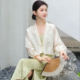 Ethnic Clothing 2024 Spring Zen Dress Women Chinese Style Handmade Casual Hanfu Tray Button Jacquard Tang Suit Shirt 2 Pieces Set