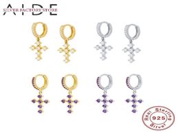 Hoop & Huggie AIDE Trendy Pendientes Earrings For Women Geometric White/Purple Zircon Piercing Earings Silver 925 Jewelry6994090