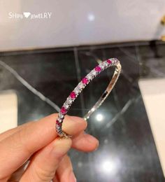 Shipei 100 925 Sterling Silver Ruby Created Moissanite Gemstone Wedding Fine Jewellery Vintage White Gold Charm Bracelets Bangle8425262