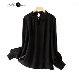 Women's T Shirts 2024 Fashion Spring Natural Mulberry Silk GuanLe Crepe Knowledgeable Hollow Style Professional Commuting Top