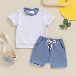 Clothing Sets Toddler Boys Summer Outfits Patchwork Round Neck Short Sleeve T-Shirts Tops Elastic Waist Shorts 2Pcs Clothes Set