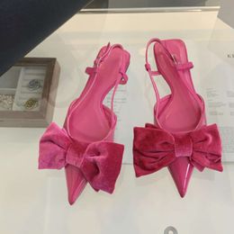 Shoes 2024 Summer Flat Ladies Fashion Designers Elegant Party Dress Bow Tie Pointed Slingback Sandals Women Pumps