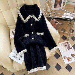 Work Dresses Autumn 2 Piece Set Womens Outfits Office Ladies Elegant French Vintage Fragrance Luxury Suits Korean Knitting Sweater Suit