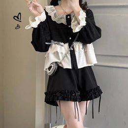 Women's Blouses Y2k Aesthetic Bow Blouse Women Japanese Kawaii Patchwork Shirt Harajuku Cute Ladies Tops 2024 Lolita Blusas Femme Camisas