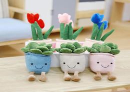 Home Furnishing Decoration Living Room Creative Simulation Smiling Face Fleshy Plush Toy Tulip Bouquet Green Plant adornment Grab 7963564