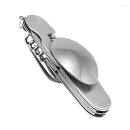 Dinnerware Sets Camping Utensils Set 6 In 1 Portable Stainless Steel Spoon Fork Multifunctional Detachable With Bottle