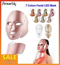 7Colors LED Light Beauty Anti Acne Tighten Brighten Machine Therapy Face Mask With Neck Skin Rejuvenation Potherapy 2202189833946