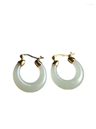 Dangle Earrings Hetian Jade Sterling Silver Stud For Women Jasper Light Luxury High-Grade Rough Stone