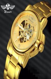WINNER Official Luxury Women Watches Automatic Mechanical Golden Heart Skeleton Dial Stainless Steel Band Elegant Ladies Watch 2018300163