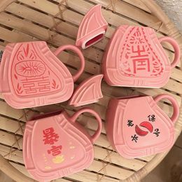 Mugs Ceramic Mug Chinese Pastry Shape Water Cup Breakfast With Lid Party Beer Lovely PeachCoffee