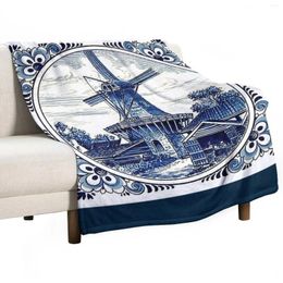 Blankets DUTCH BLUE DELFT : Vintage WindmillPrint Throw Blanket Sofas Large