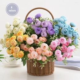 Decorative Flowers Artificial Tea Rose Easy Care Never Fade Realistic No Watering DIY 15 Heads Camellia Faux Silk Flower Wedding Decorat