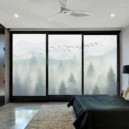 Window Stickers Privacy Glass Frosted Flim Glue-Free Static Cling Misty Forest Pattern Door Sticker Office Shading