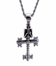 Punk Evil Skull Pendant Necklaces For Men Stainless Steel Cross Chain Gothic Biker Jewelry Accessories7259328
