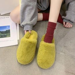 Slippers Hairy Shoes Women 2024 Winter Fashion Flat Single Shallow Mouth Lazy House LLP