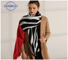 Scarves DIANRUO Winter Warm Classic Black White Zebra Striped Patchwork Scarf For Women Ladies Faux Cashmere Shawl R52311541915