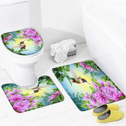 Bath Mats Hummingbird Flower-Bird Style Printed Bathroom Set Non-slip Carpet Floor Mat Toilet Seat Super Soft Absorb Water
