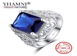 YHAMNI Fine Jewellery 100 Solid 925 Silver Rings Blue CZ Zircon Ring Engagement Jewellery Gift Accessories for Women RA01758361746