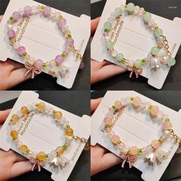 Bangle Sweet Cute Spring Summer Korean Style Flower Bowknot Hand String For Women Simple Literary Beaded Pendant Bracelet