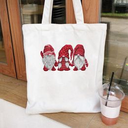 Storage Bags Three Lovely Santa Claus Fashion Shopping Cute Gamer Birthday Gift Christmas Handbag Printing Tote Canvas