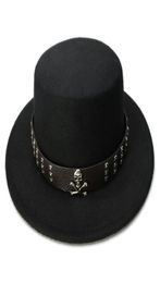 LUCKYLIANJI Women Men Vintage 100 Wool Wide Brim Top Cap Pork Pie Porkpie Bowler Hat Skull Bead Leather Band 57cmAdjust Y20015795518