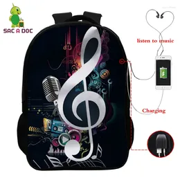 Backpack Music 3d School Backpacks Bag For Boys Girls Teenager Laptop Travel Rucksack Earphone Gaming Usb Port