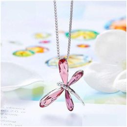 Pendant Necklaces Necklace Cute Dragonfly Pendants Blue Austria Crystal For Women Elegant Party Fine Jewelry Hkd231130 Drop Delivery Dhqpa