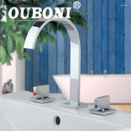 Bathroom Sink Faucets OUBONI Modern 3PCS Widespread Bathtub Faucet Waterfall Chrome Water Tap Basin Mixer Taps
