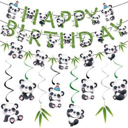 Party Decoration Panda Birthday Green Bamboo Banner Hanging Swirl Theme Kids 1st Baby Shower