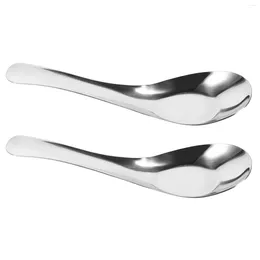 Spoons 2 Pcs Tablespoon Flat Soup Stainless Steel Restaurant Flatware Eating Dinnerware Fried Rice Meal Multipurpose