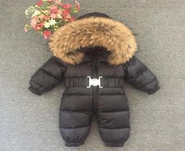 Russia Winter Baby Snowsuits kids Jumpsuit hold 25 18M4T Boy Girls Warm natural fur Down Jacket Kids Clothes Infantil RompersW164706762