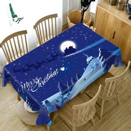 Table Cloth Blue Christmas Night Pattern Tablecloth Happy Year Dining Tea Home Party Decor Washable Rectangular Cover