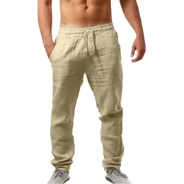 Men's Pants Summer Men Sport Gym Soild Cotton Linen Breathable Casual Training Trousers Joggers Hip Sweatpant Streetwear