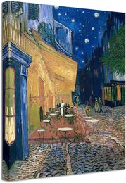 Terrace at Night Modern Stretched and Framed Canvas Prints Van Gogh Oil Paintings Reproduction Cityscape Picture on Canvas Wall Art Ready to Hang for Home Decor