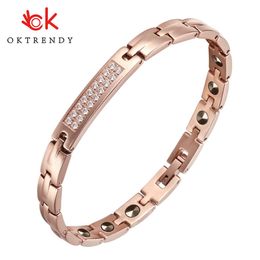 Oktrendy Stainless Steel Magnetic Therapy Bracelet Women Luxury Magnet Bracelet Health With Gold Colour White Rhinestone3113560