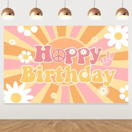 Party Decoration Groovy-Happy Birthday Backdrop Banner Retro Hippie Daisy Flower Girl Decorations Po Prop Wall Decor