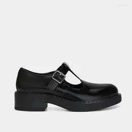 Casual Shoes 2024 Genuine Leather Mary Jane Women Fashion Silver Buckle Loafers Retro Round Toe Flat Woman