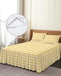 Bed Skirt Yellow White Plaid Elastic Fitted Bedspread With Pillowcases Protector Mattress Cover Bedding Set Sheet