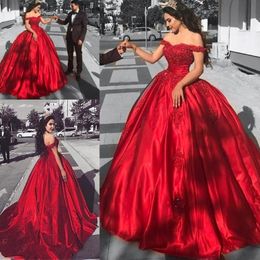 Quinceanera Dresses Off Shoulder Red Formal Party Gowns Sweetheart Lace Applique Corset Ball Gown Prom Evening Dresses BA9174 220z