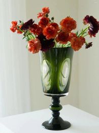Vases Vintage Tall Olive Green Window Handmade Glass Art Flower Arrangement Decoration
