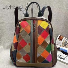 School Bags Women Cow Genuine Leather Patchwork Backpack 2024 High Quality Vintage Retro Chic Stylish Travel Book Laptop Bag