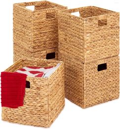 Laundry Bags 10.5x10.5in Hyacinth Baskets Rustic Set Of 5 Multipurpose Collapsible Storage Organizer Handwoven Totes For Bedroom