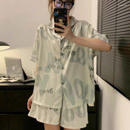 Home Clothing Faux Silk Pyjama Sets Women Summer Cool Sweet Sleepwear Soft Comfortable Short Sleeve Loungewear Tender Girlish Cosy Homewear