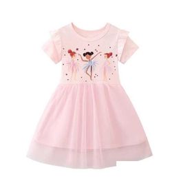 Girl'S Dresses Girls Jum Metres 2-8T Summer Party Tutu Princess Fairy Print Short Sleeve Birthday Wedding Baby Frocks Drop Delivery Dhlfn